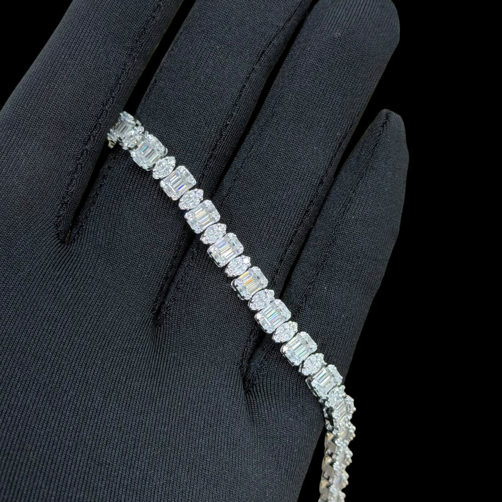 7mm Moissanite Emerald Cut Marquise Tennis Bracelet 7 Inch, 925 Silver Ladies Iced Out Bracelet