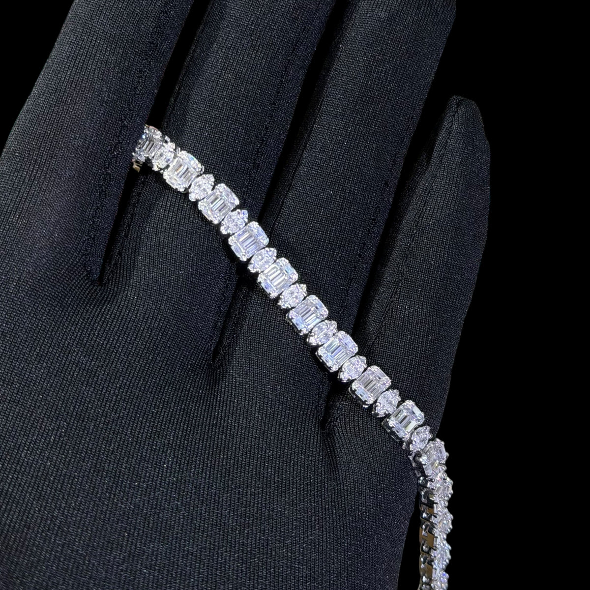 7mm Moissanite Emerald Cut Marquise Tennis Bracelet 7 Inch, 925 Silver Ladies Iced Out Bracelet