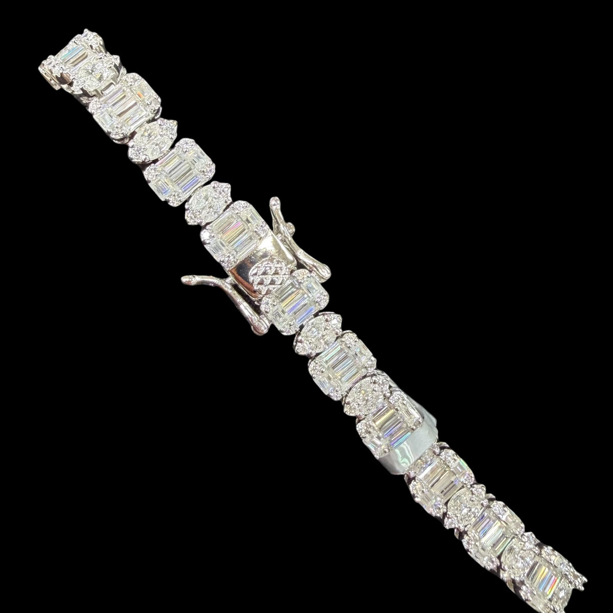 7mm Moissanite Emerald Cut Marquise Tennis Bracelet 7 Inch, 925 Silver Ladies Iced Out Bracelet