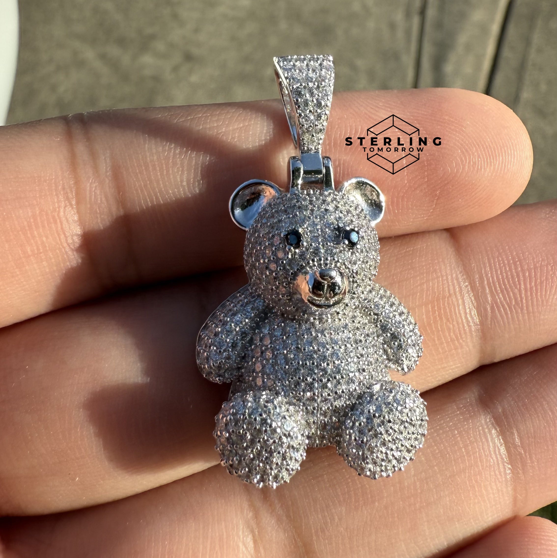 Teddy Bear 925 Silver CZ Pendant