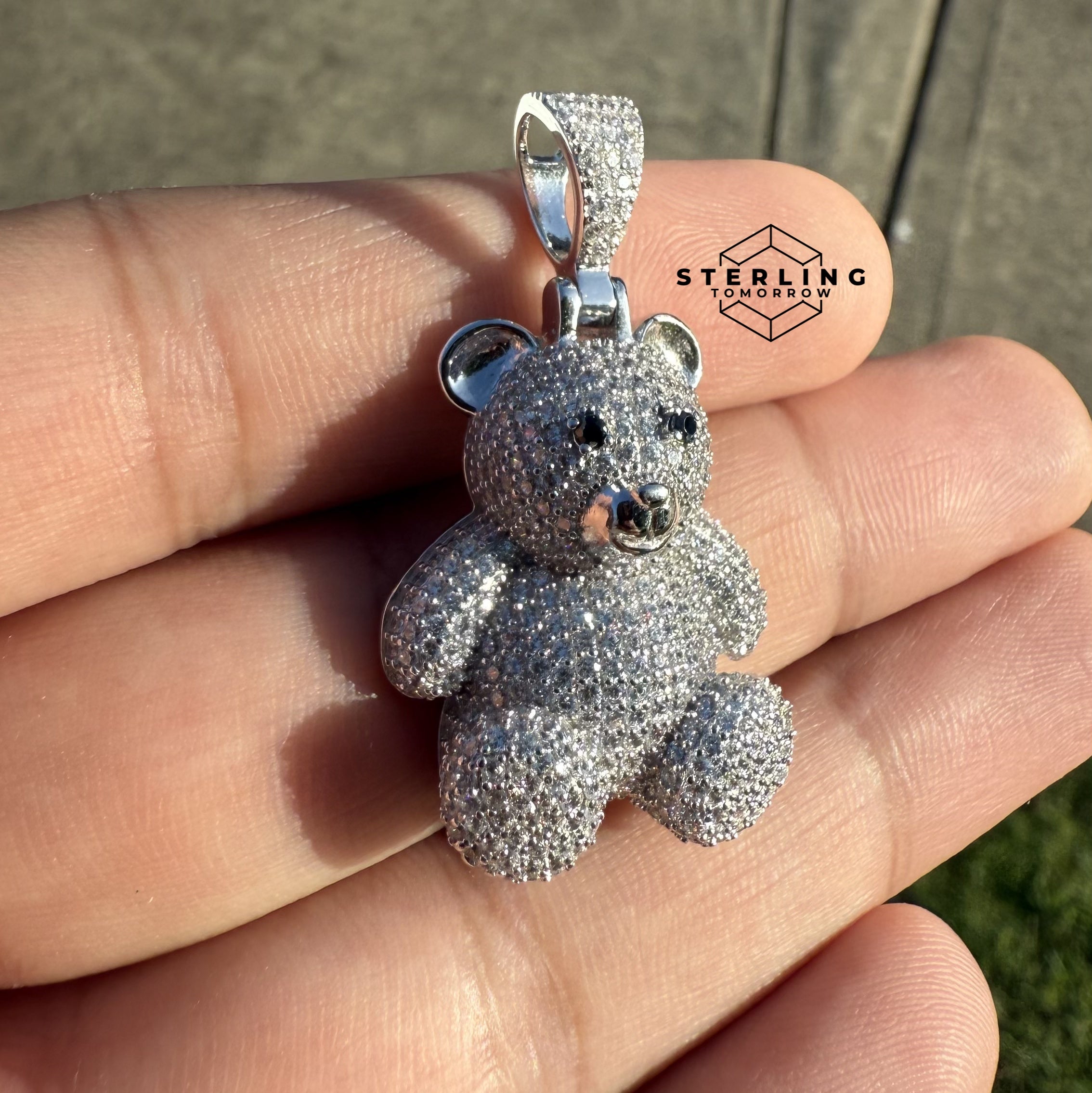 Teddy Bear 925 Silver CZ Pendant