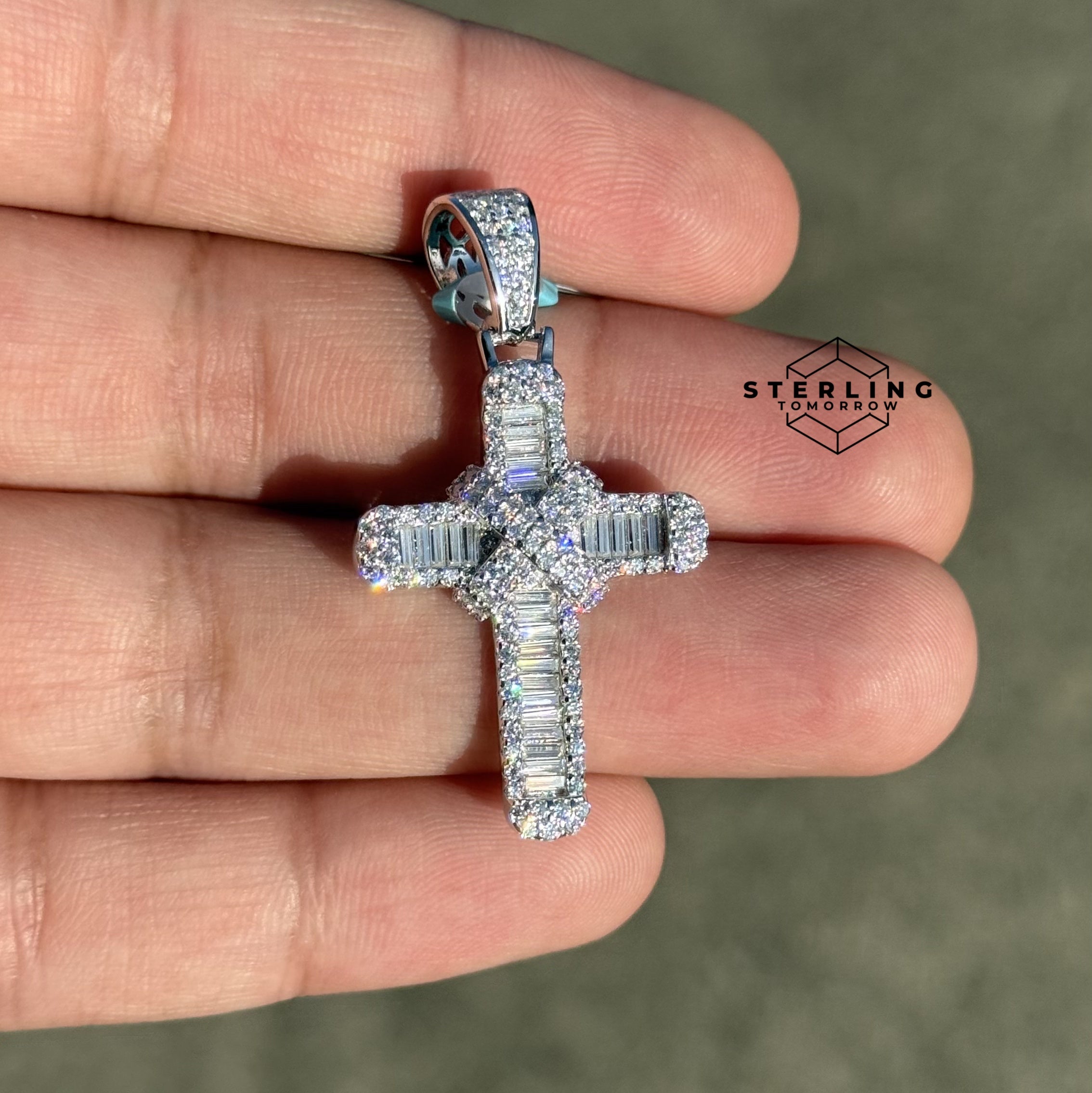 Moissanite Cross with Ribbon 1.5" Pendant
