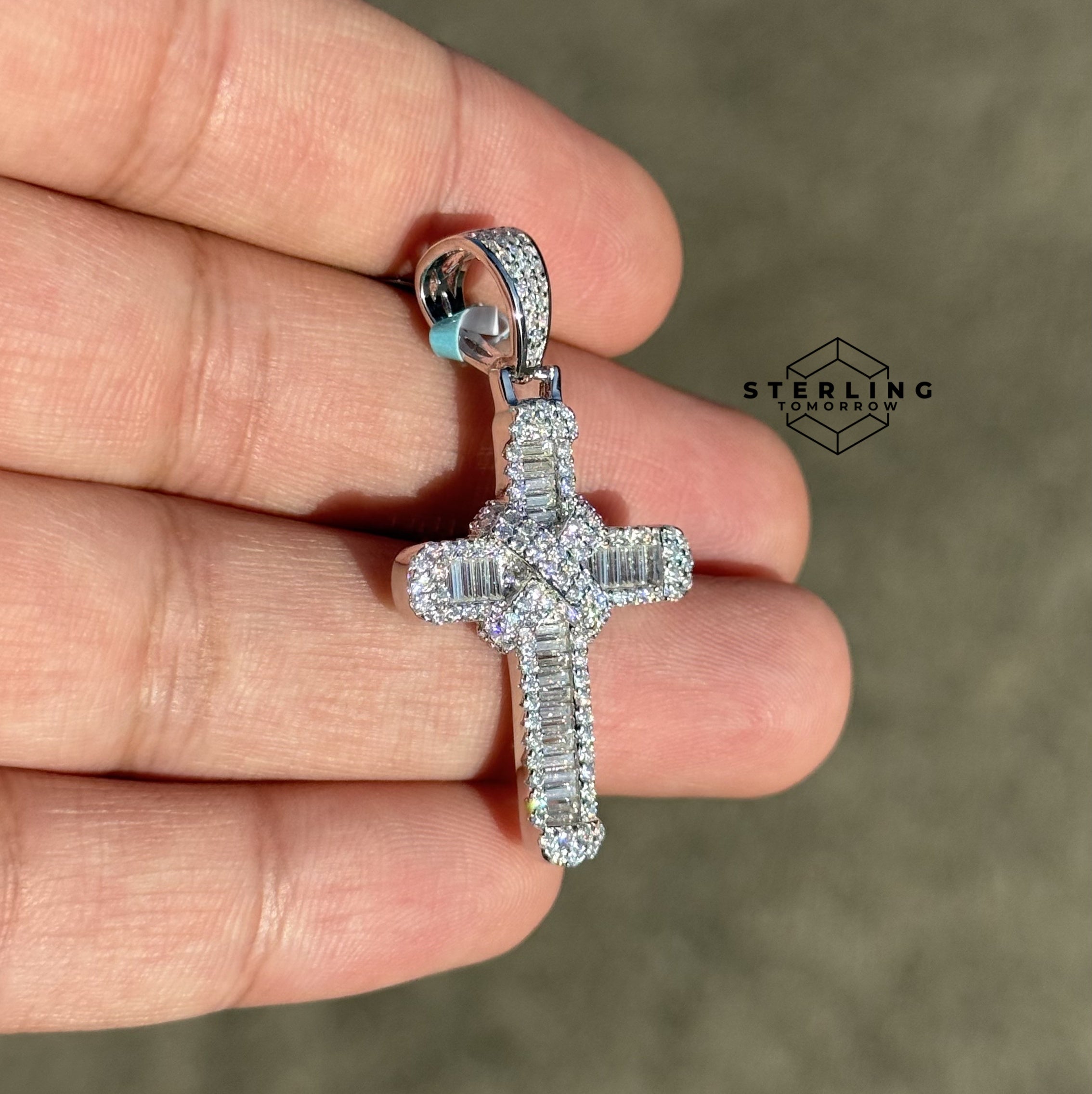 Moissanite Cross with Ribbon 1.5" Pendant