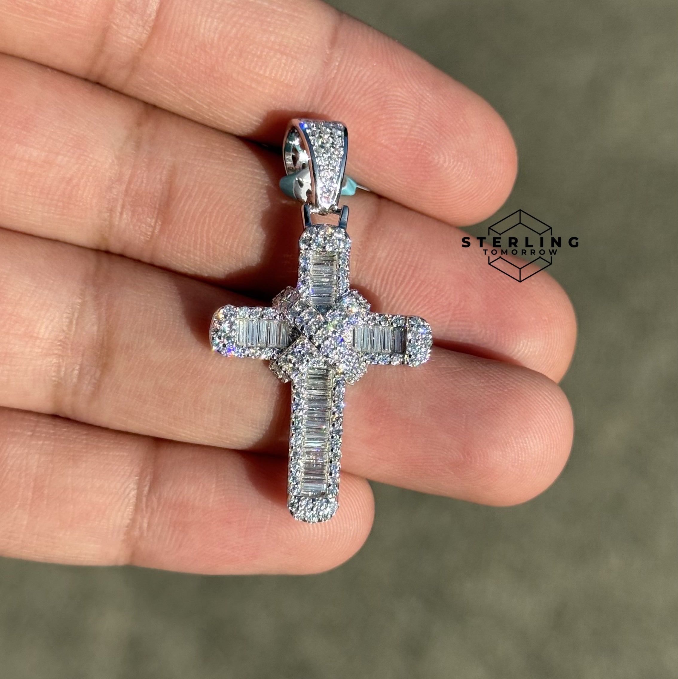 Moissanite Cross with Ribbon 1.5" Pendant