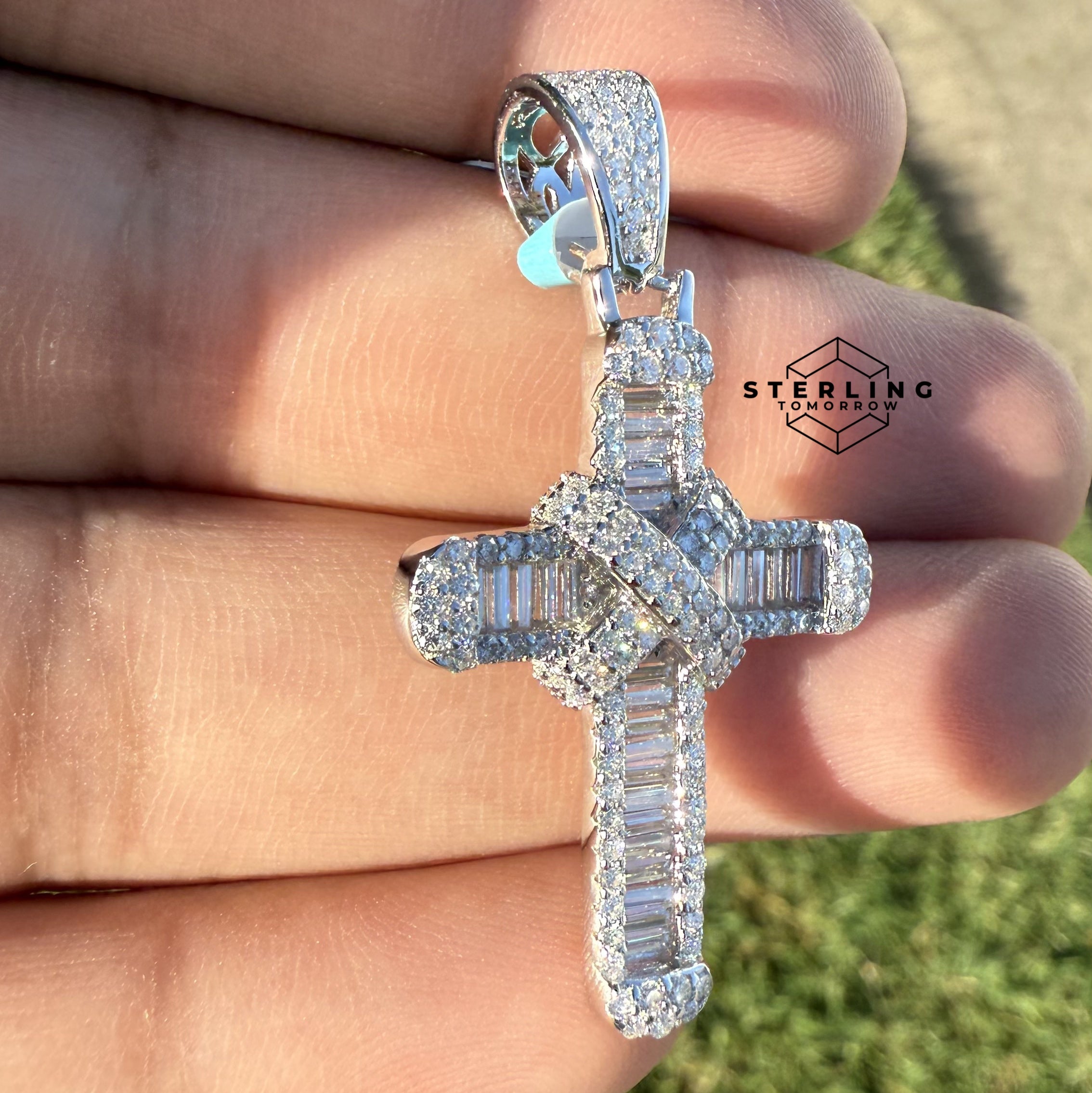 Moissanite Cross with Ribbon 1.5" Pendant