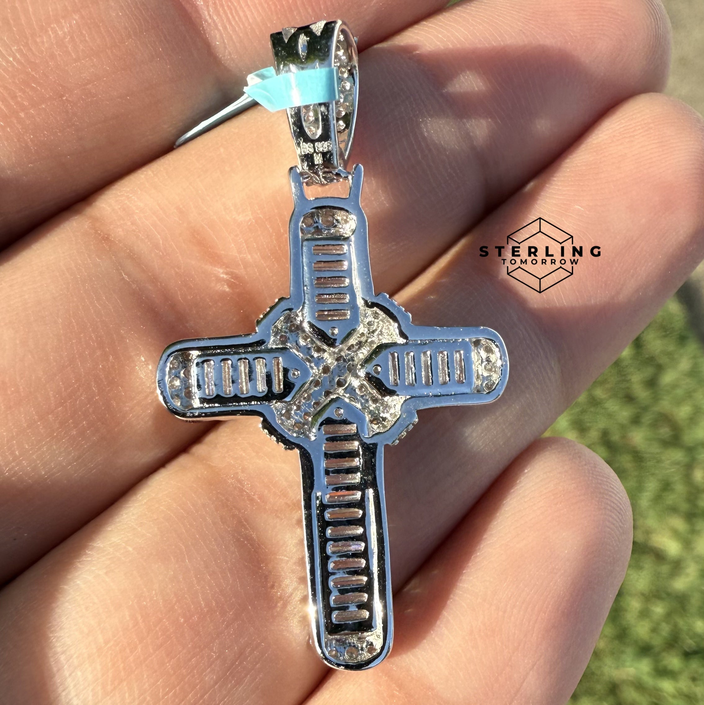 Moissanite Cross with Ribbon 1.5" Pendant