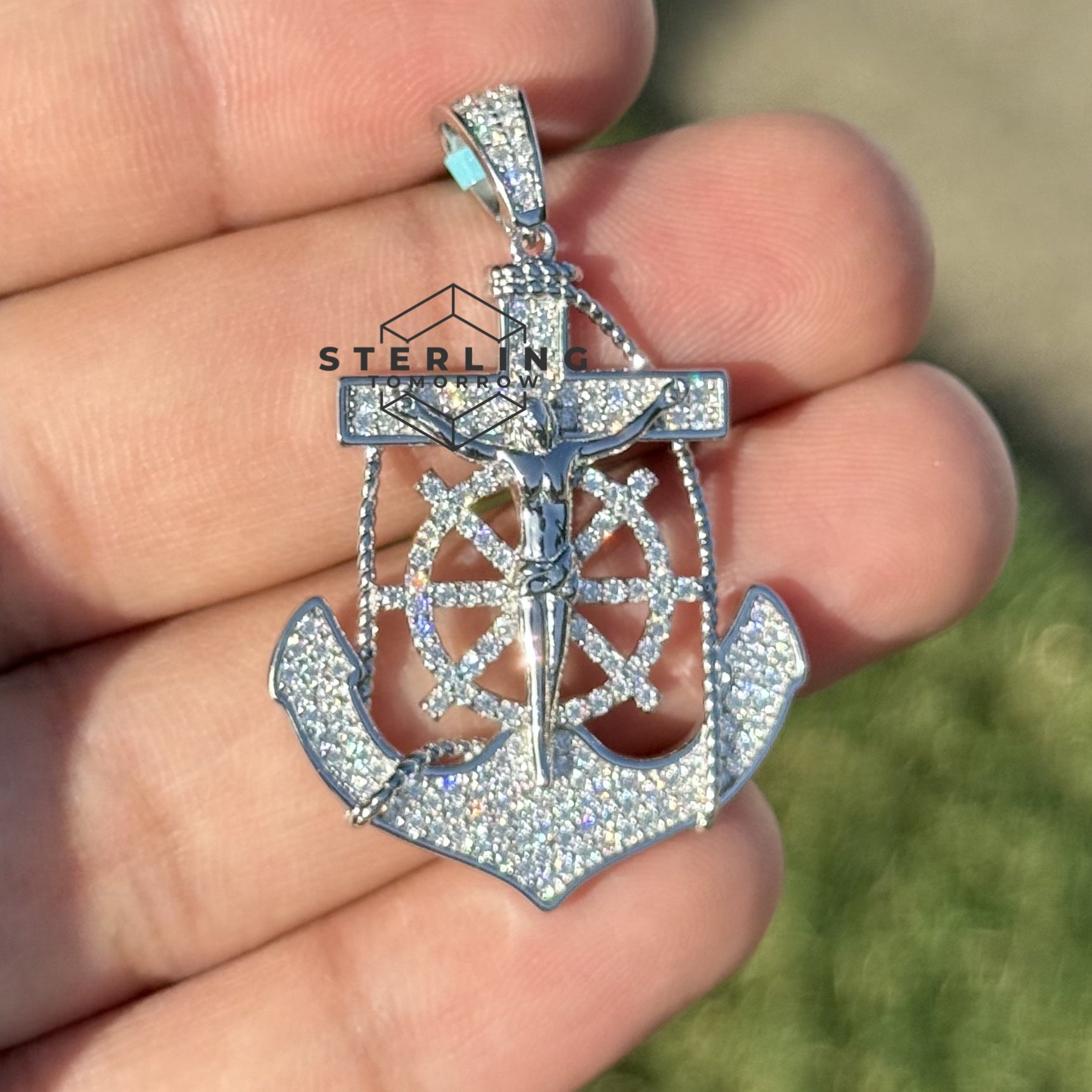 Anchor Jesus Crucifix Moissanite Pendant