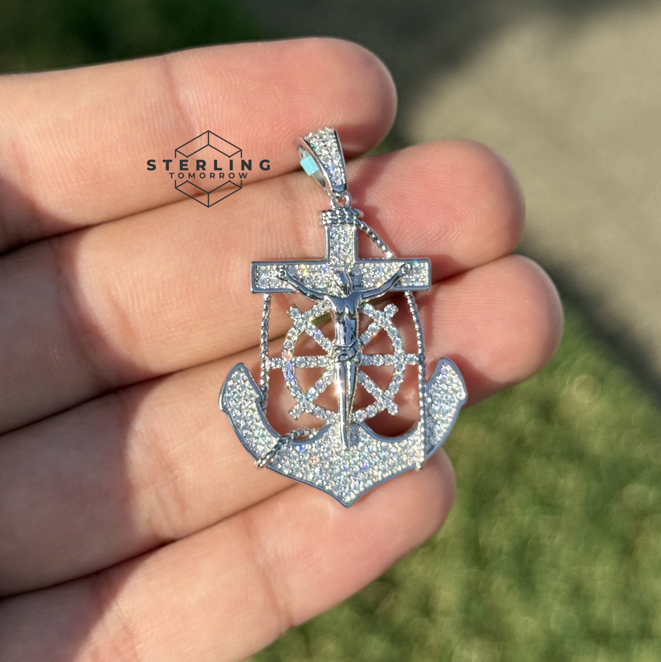 Anchor Jesus Crucifix Moissanite Pendant