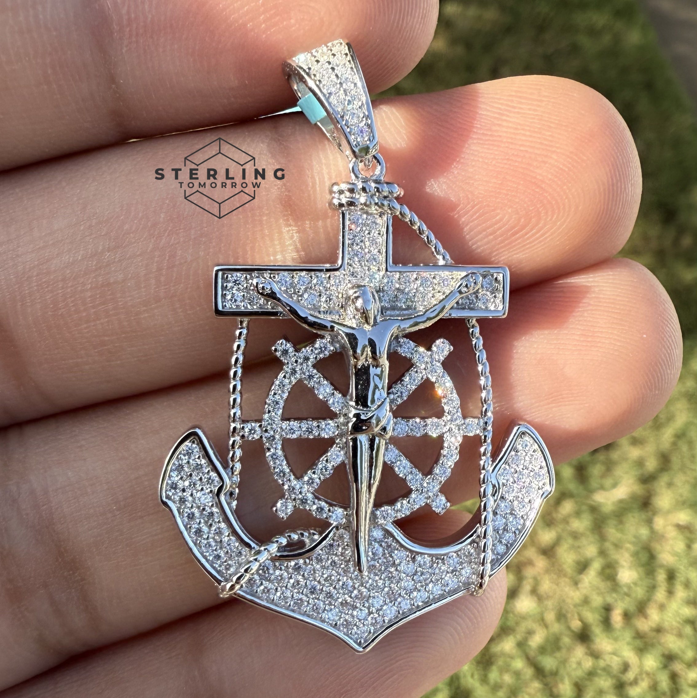 Anchor Jesus Crucifix Moissanite Pendant
