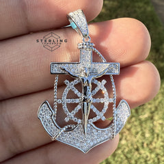 Anchor Jesus Crucifix Moissanite Pendant