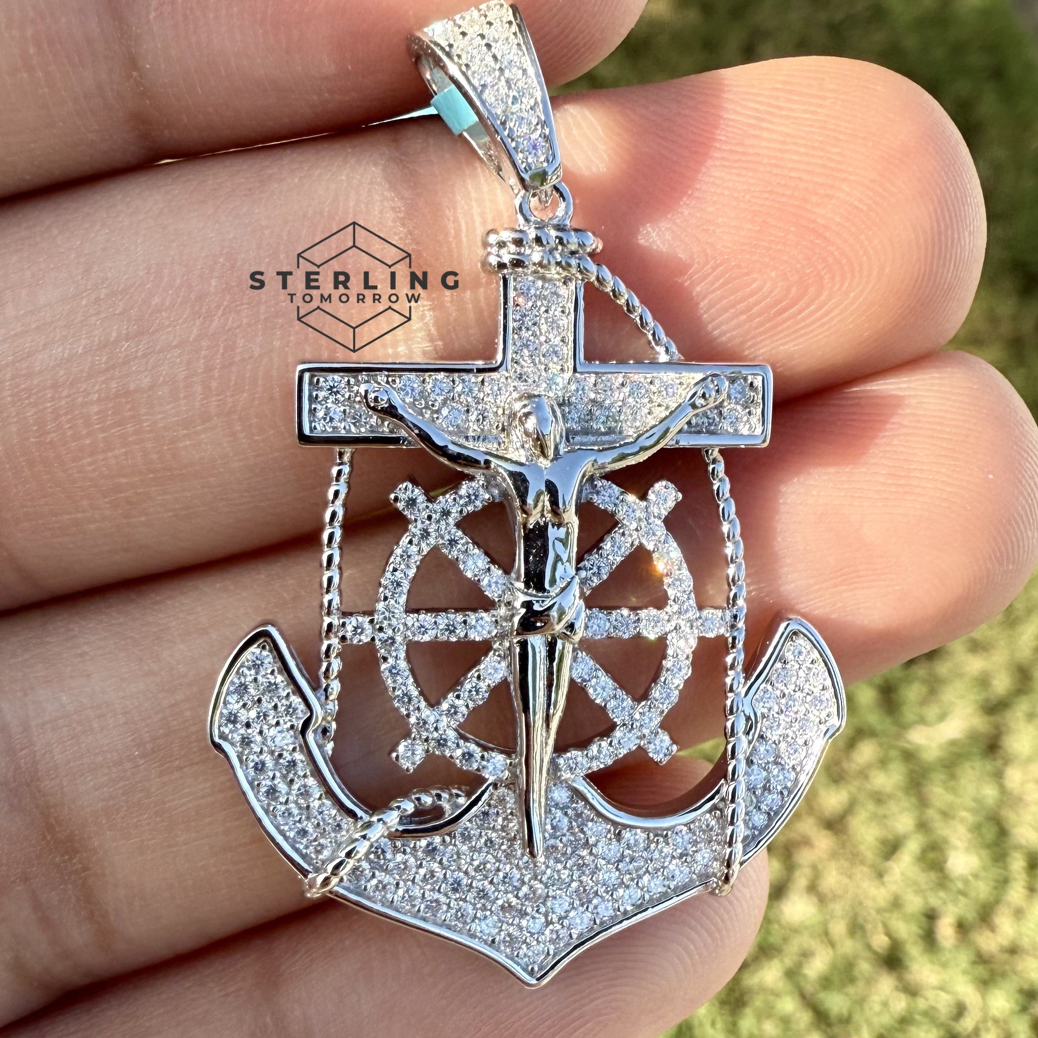 Anchor Jesus Crucifix Moissanite Pendant