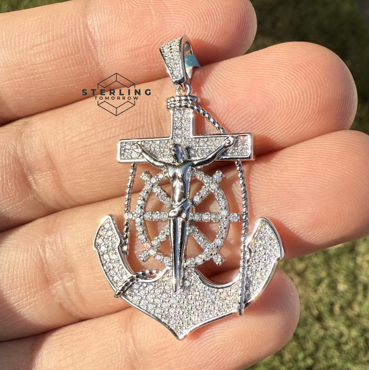 Anchor Jesus Crucifix Moissanite Pendant