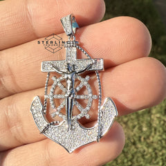 Anchor Jesus Crucifix Moissanite Pendant