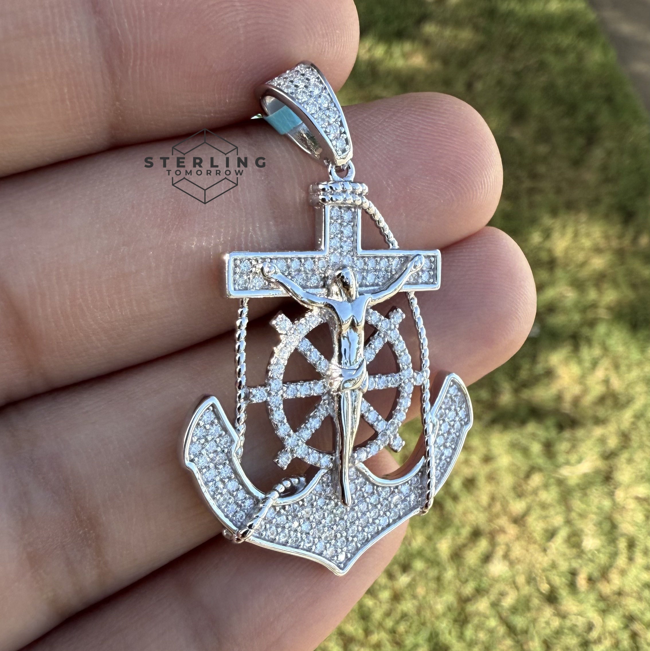Anchor Jesus Crucifix Moissanite Pendant