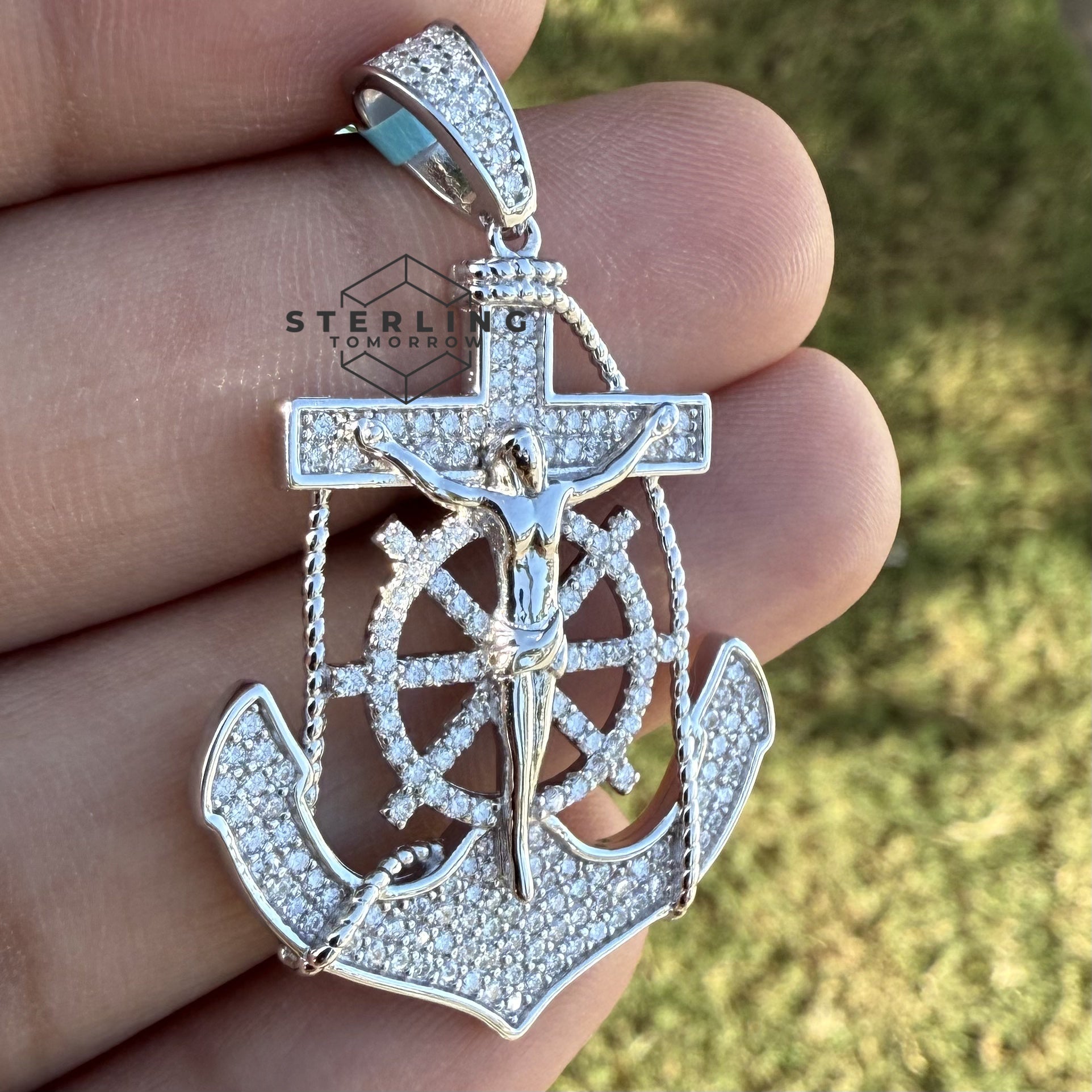 Anchor Jesus Crucifix Moissanite Pendant