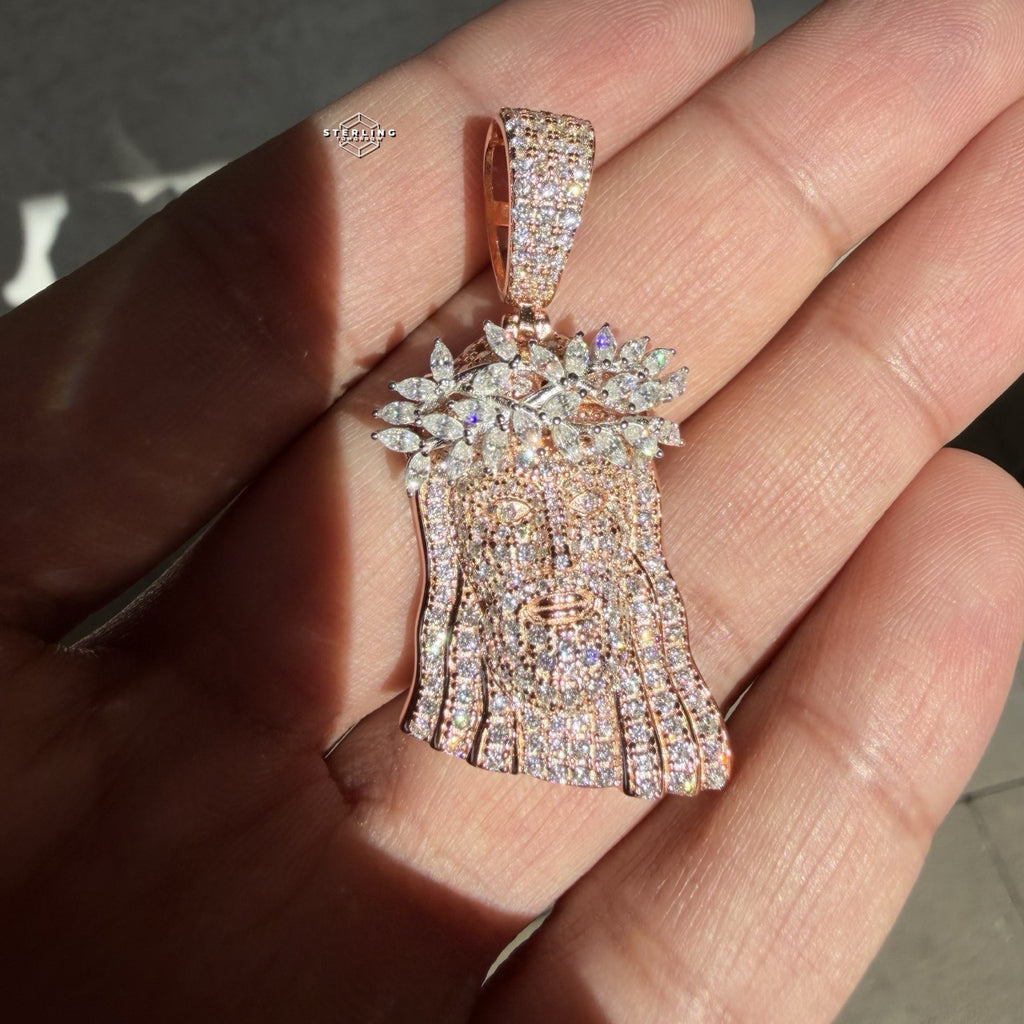 Moissanite Marquis Thorns Rose Jesus Pendant