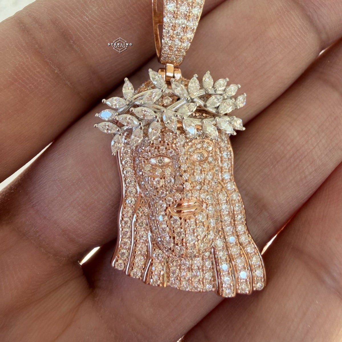 Moissanite Marquis Thorns Rose Jesus Pendant