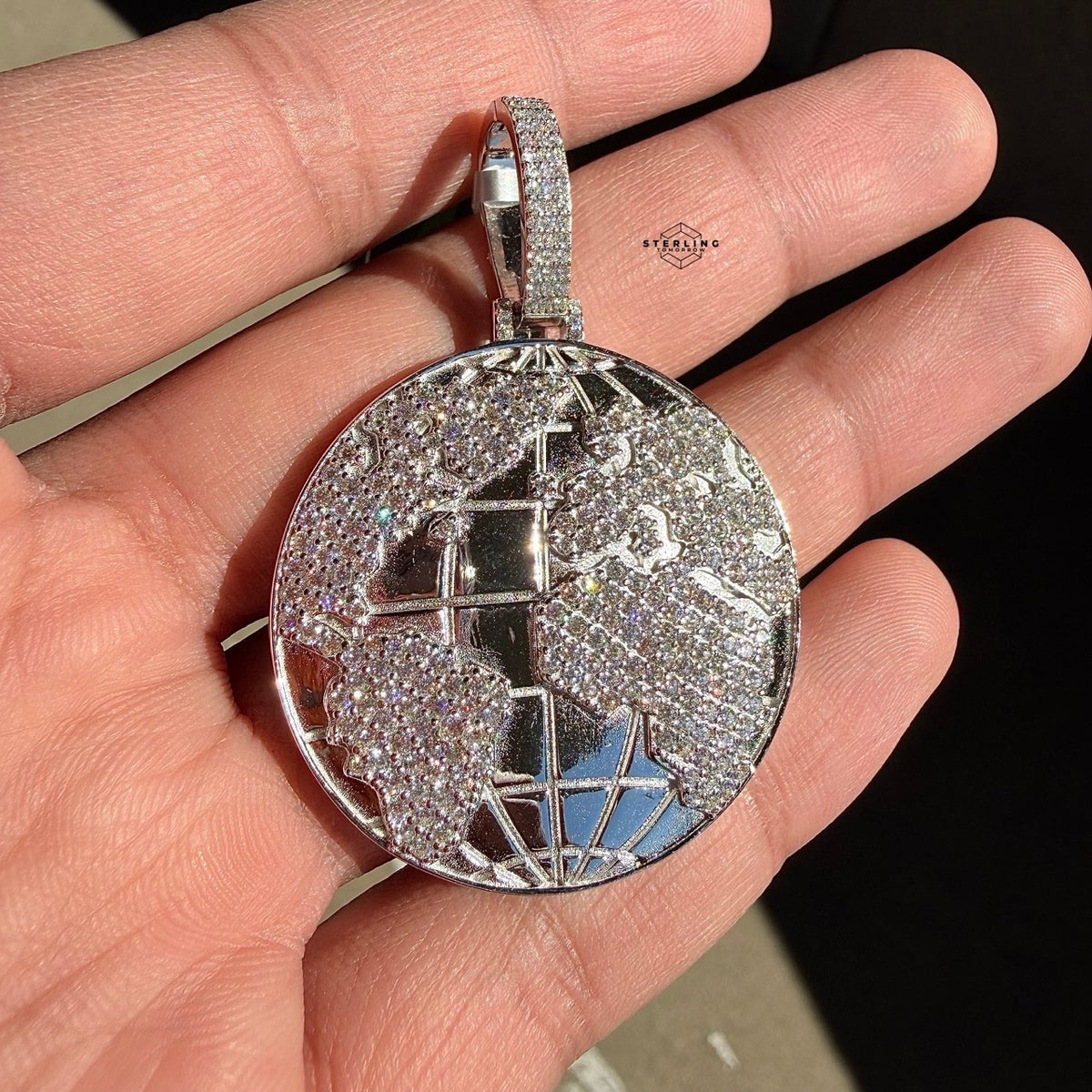 Moissanite World Globe Iced Pendant