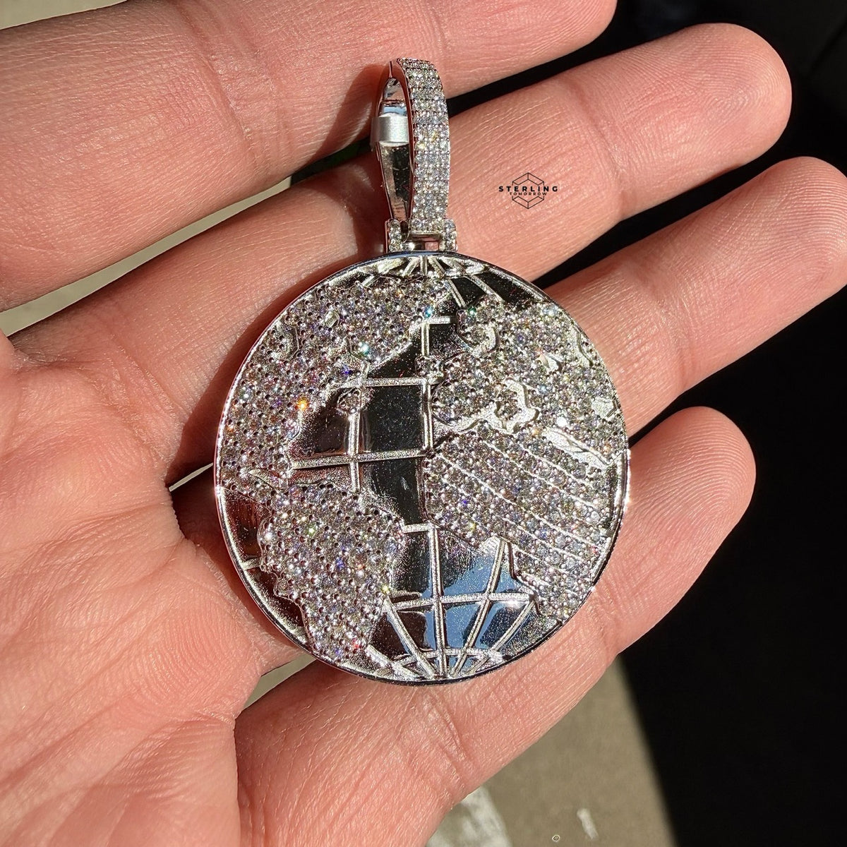 Moissanite World Globe Iced Pendant