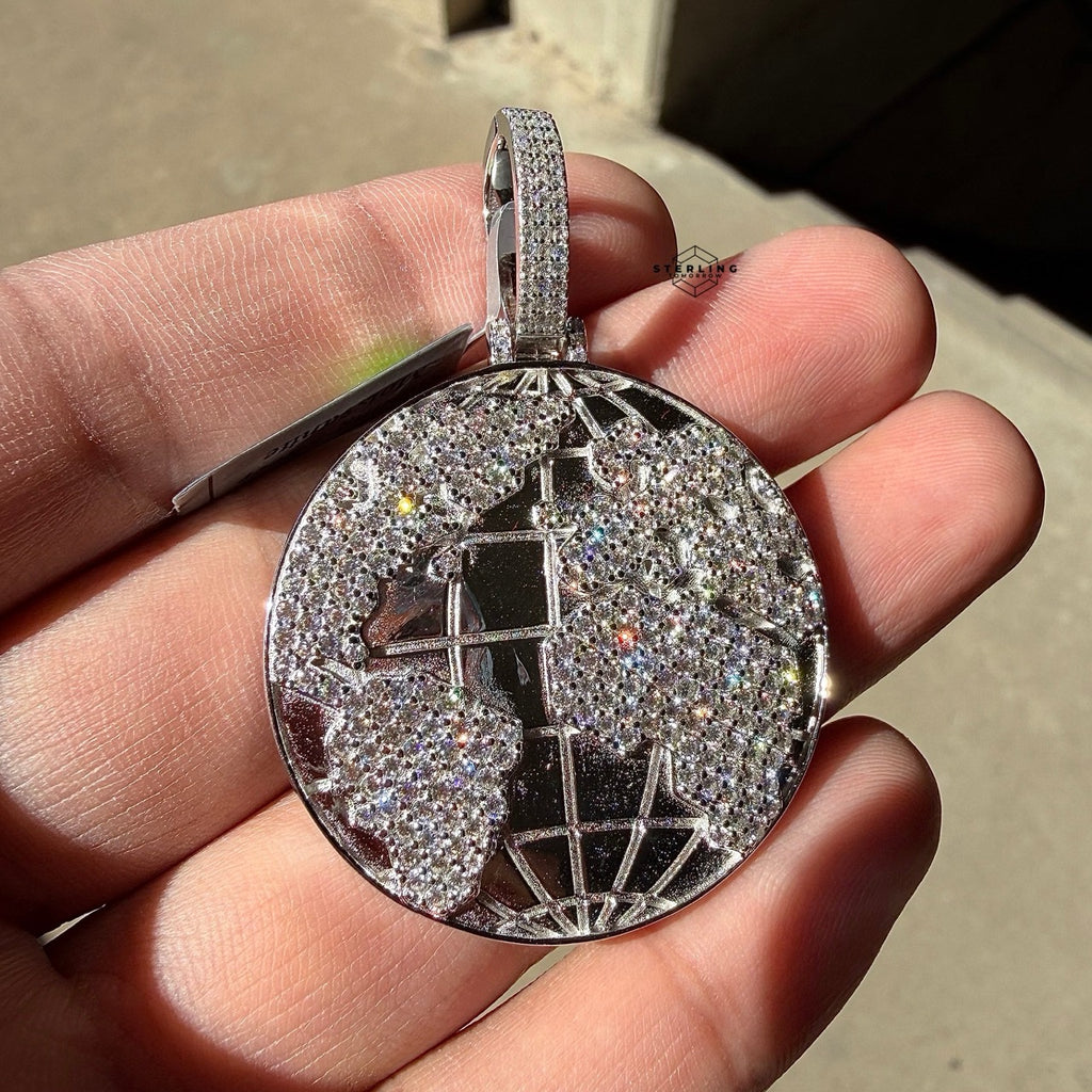 Moissanite World Globe Iced Pendant
