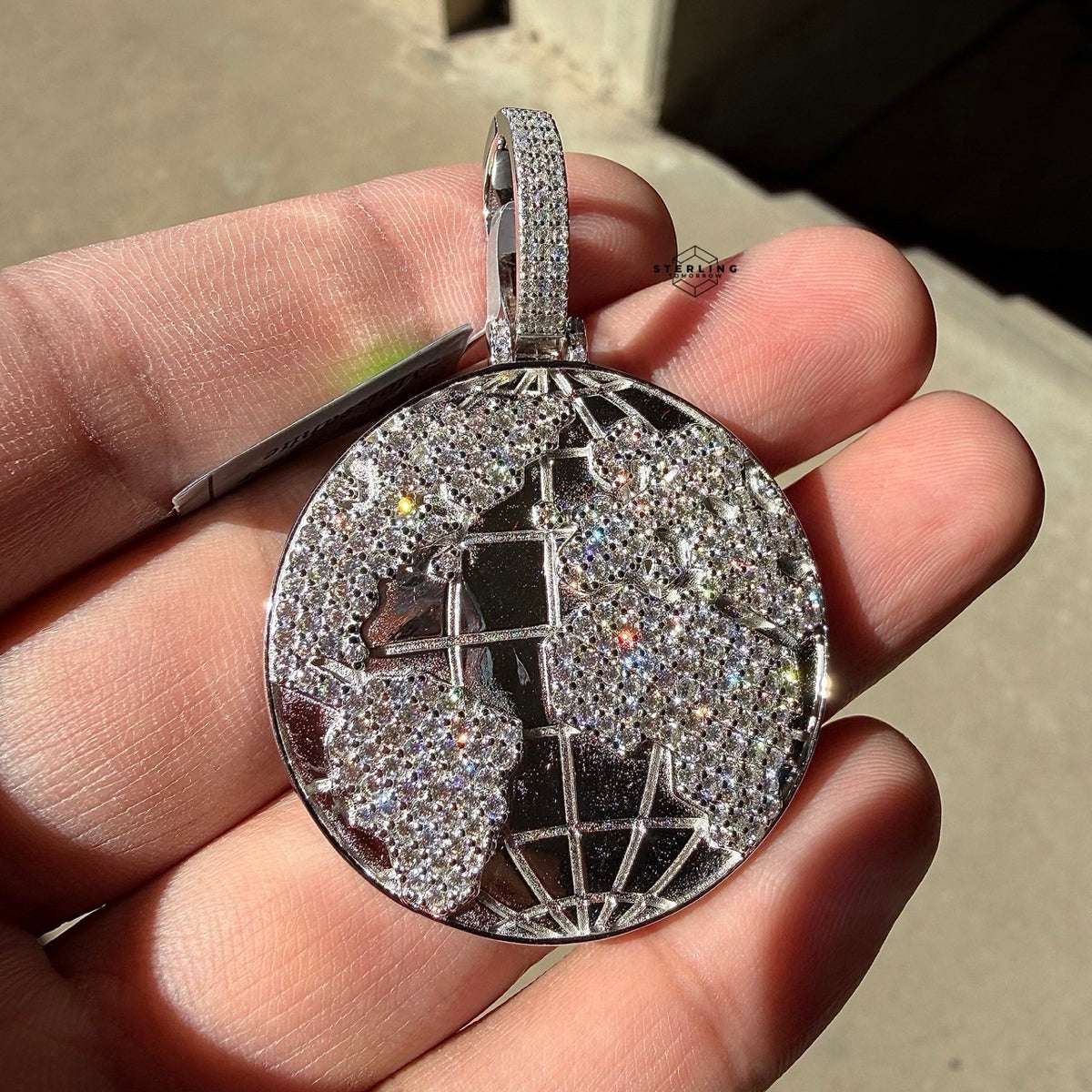 Moissanite World Globe Iced Pendant