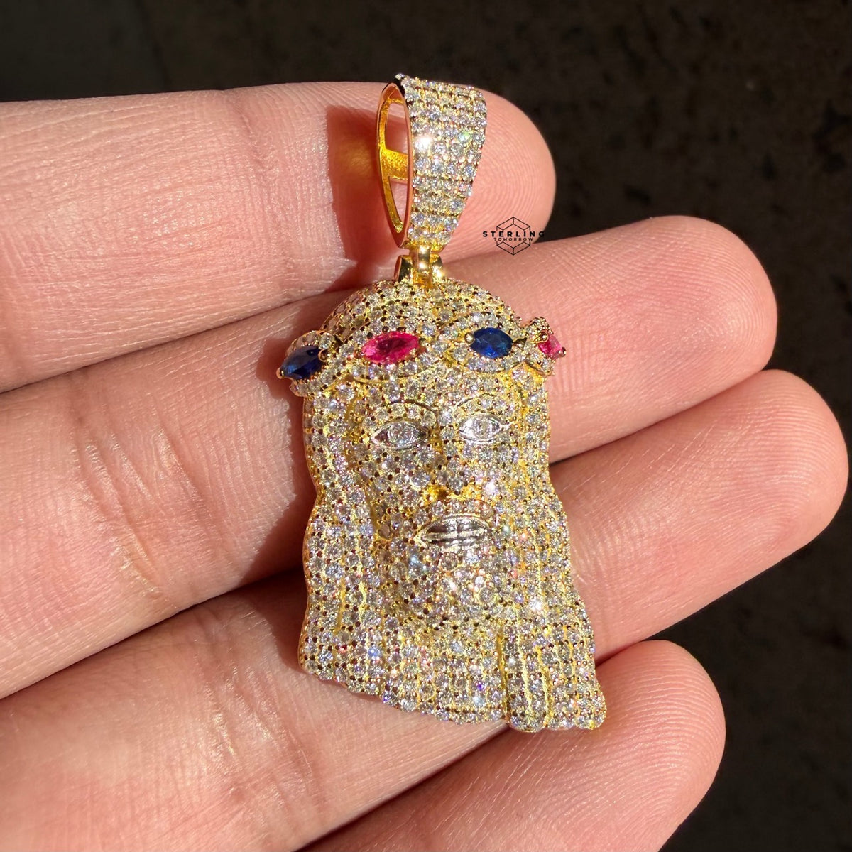 Moissanite Jesus 14k Gold Over Silver Color Crown Pendant