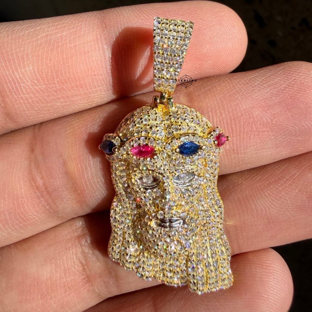 Moissanite Jesus 14k Gold Over Silver Color Crown Pendant