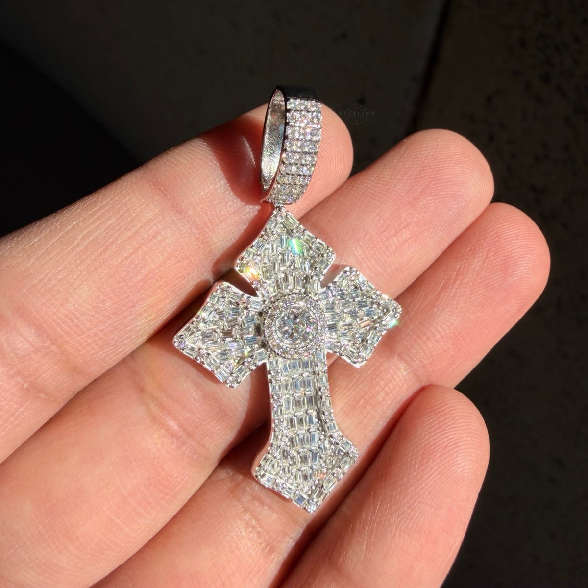 Moissanite Baguette Center Stone Cross