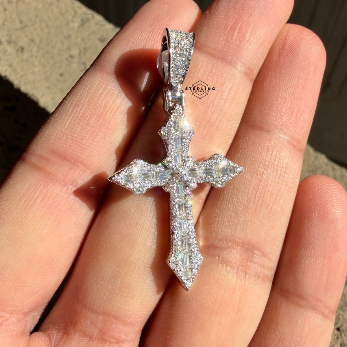 Moissanite Point Cross Pendant