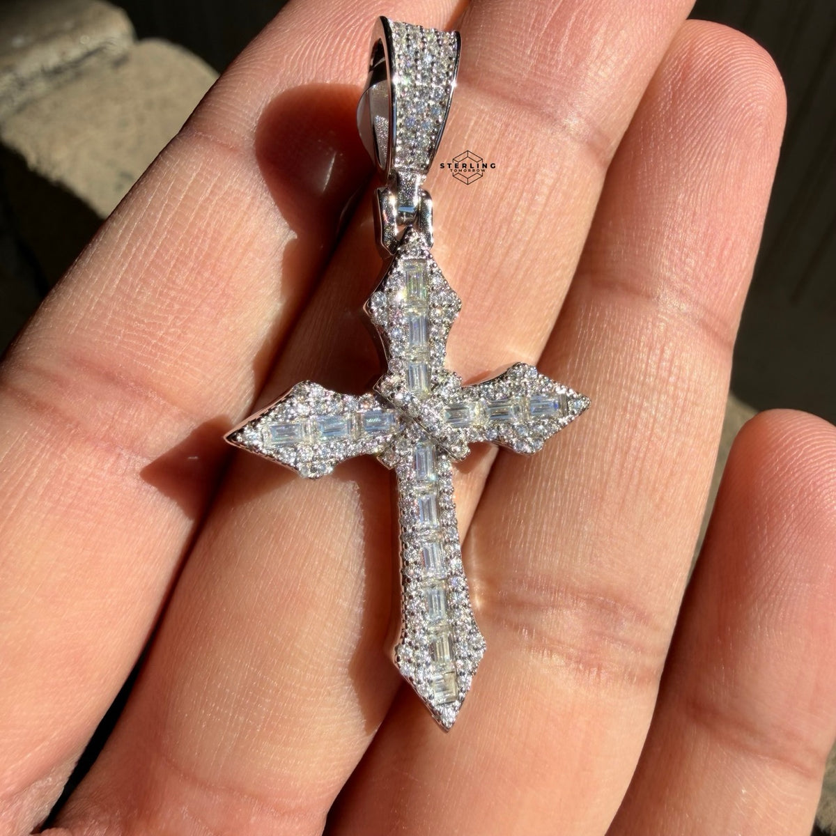 Moissanite Point Cross Pendant