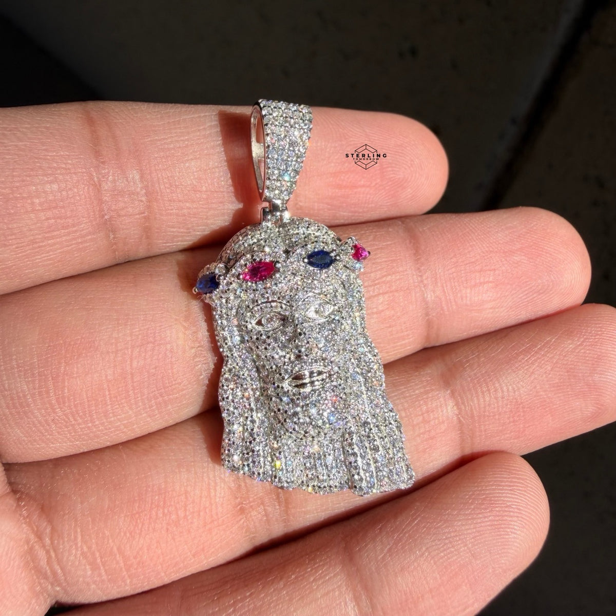 Moissanite Jesus Color Crown Pendant