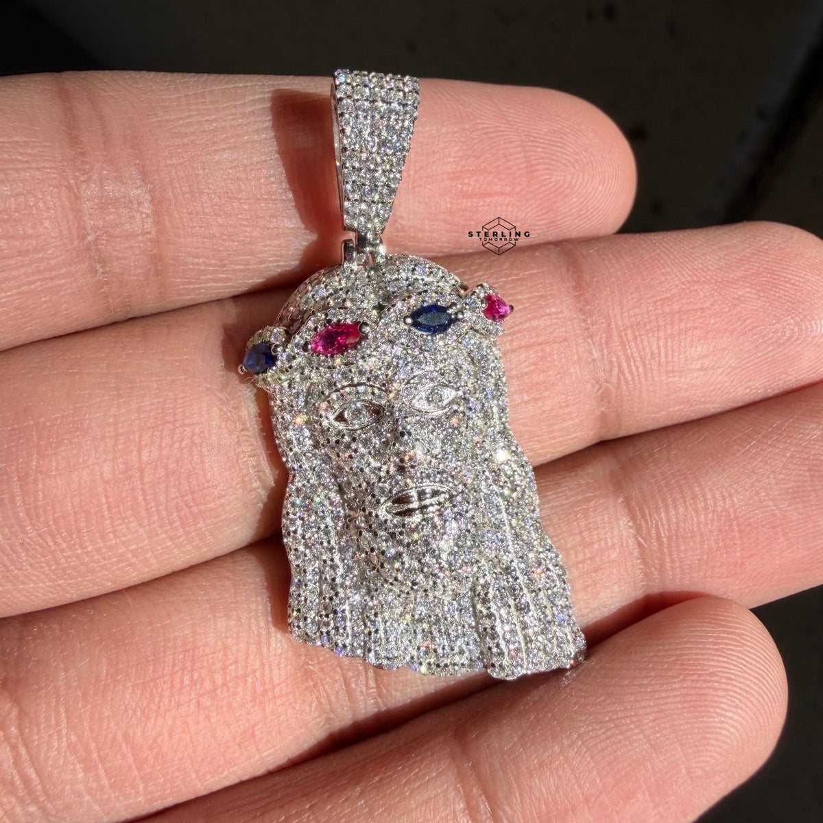 Moissanite Jesus Color Crown Pendant