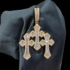 Baguette Triple Cross Pendant 14k Gold Finish
