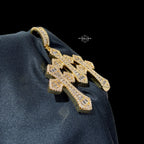 Baguette Triple Cross Pendant 14k Gold Finish