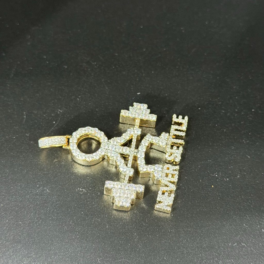 Never Settle Iced Out Pendant 14k Gold Plated