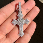 Moissanite Cross Pendant 925 Sterling Silver, Iced Out Baguette Cross Necklace, Hip Hop Jewelry Gift for Men w Rope Chain