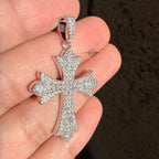 Moissanite Iced Out Chrome Cross Pendant 925 Sterling Silver, Passes Diamond Tester, GRA Certified, Gothic Cross Necklace, Free Steel Rope Chain