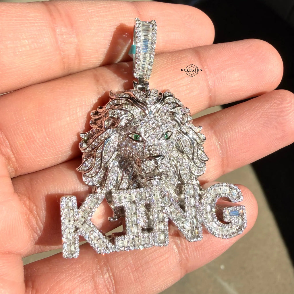 Moissanite King Lion Green Eyes Iced Pendant