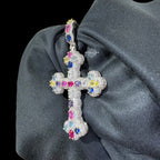Multi Color Cross Pendant 14k White Gold Finish