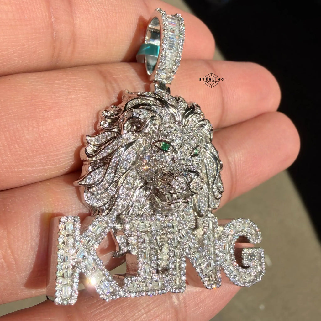 Moissanite King Lion Green Eyes Iced Pendant