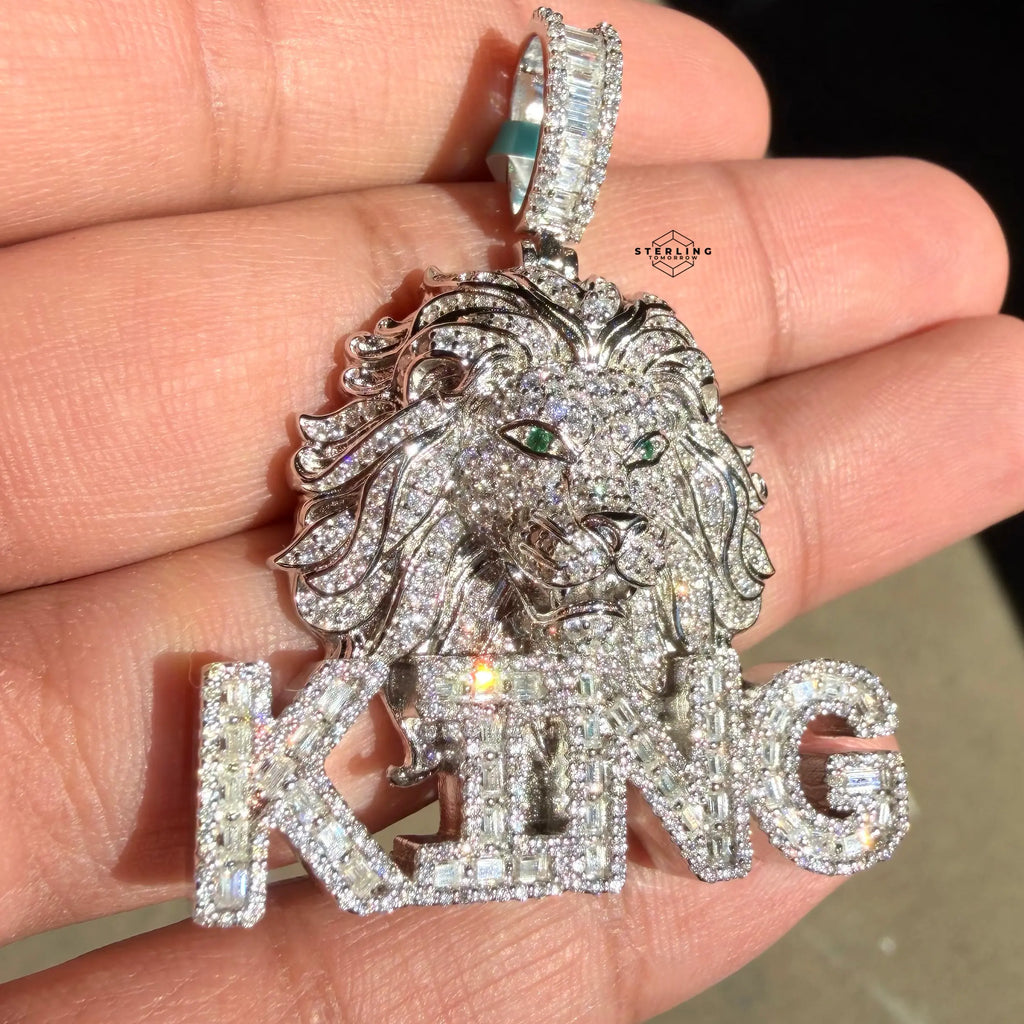 Moissanite King Lion Green Eyes Iced Pendant
