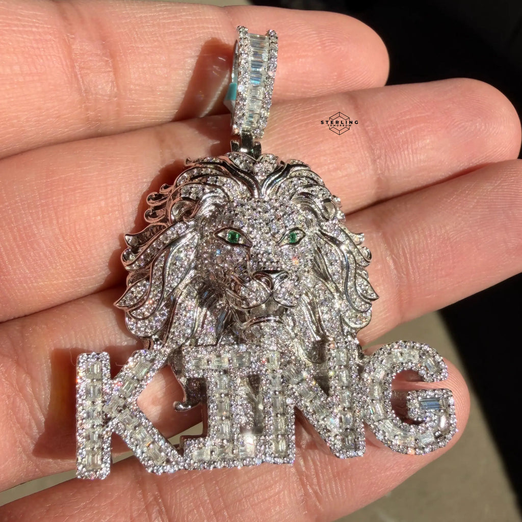 Moissanite King Lion Green Eyes Iced Pendant