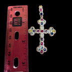 Multi Color Cross Pendant 14k White Gold Finish