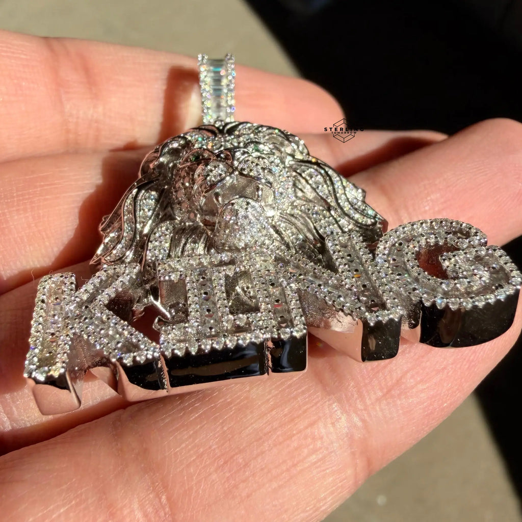 Moissanite King Lion Green Eyes Iced Pendant