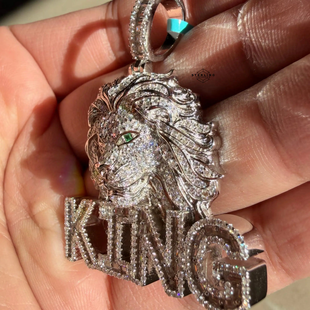 Moissanite King Lion Green Eyes Iced Pendant