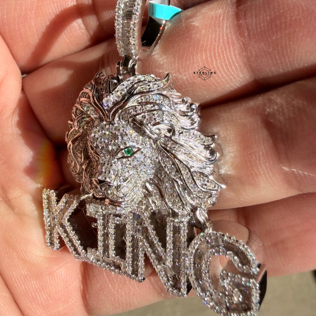Moissanite King Lion Green Eyes Iced Pendant