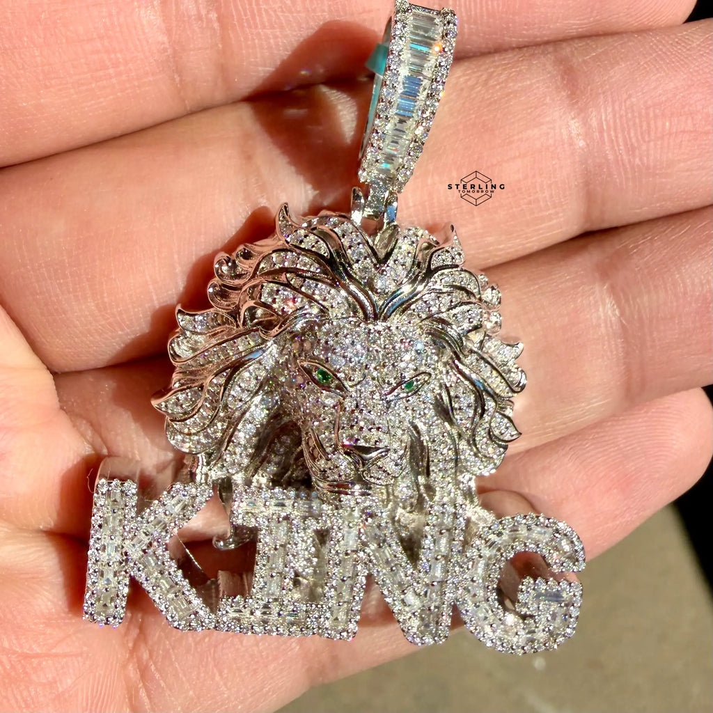 Moissanite King Lion Green Eyes Iced Pendant