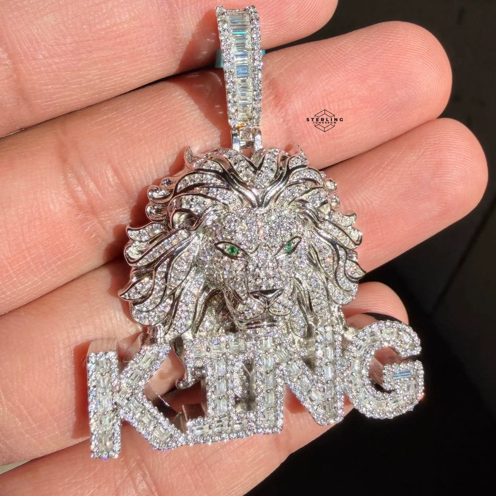 Moissanite King Lion Green Eyes Iced Pendant