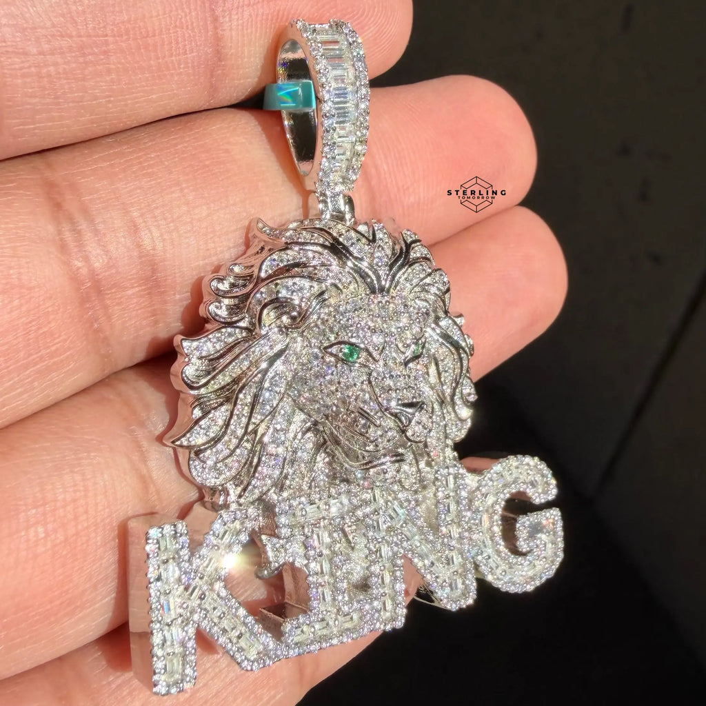 Moissanite King Lion Green Eyes Iced Pendant