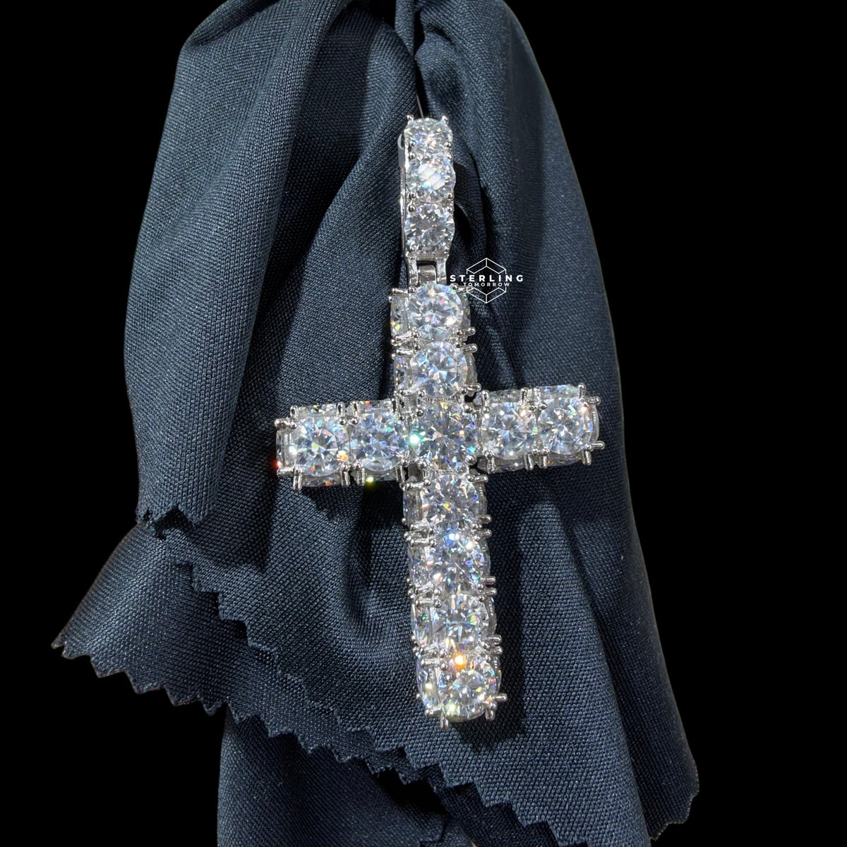 Moissanite Tennis Cross Pendant Iced Out Sides